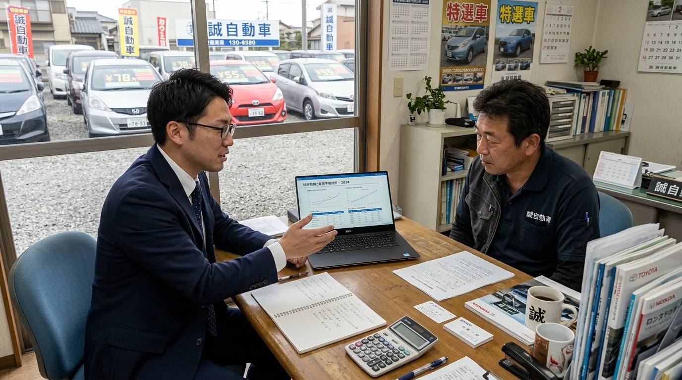 銀行ローンと自社ローンの違いを比較説明している場面