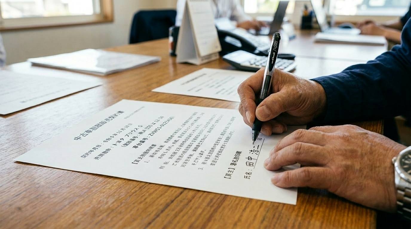分割払い契約書に署名している場面のクローズアップ