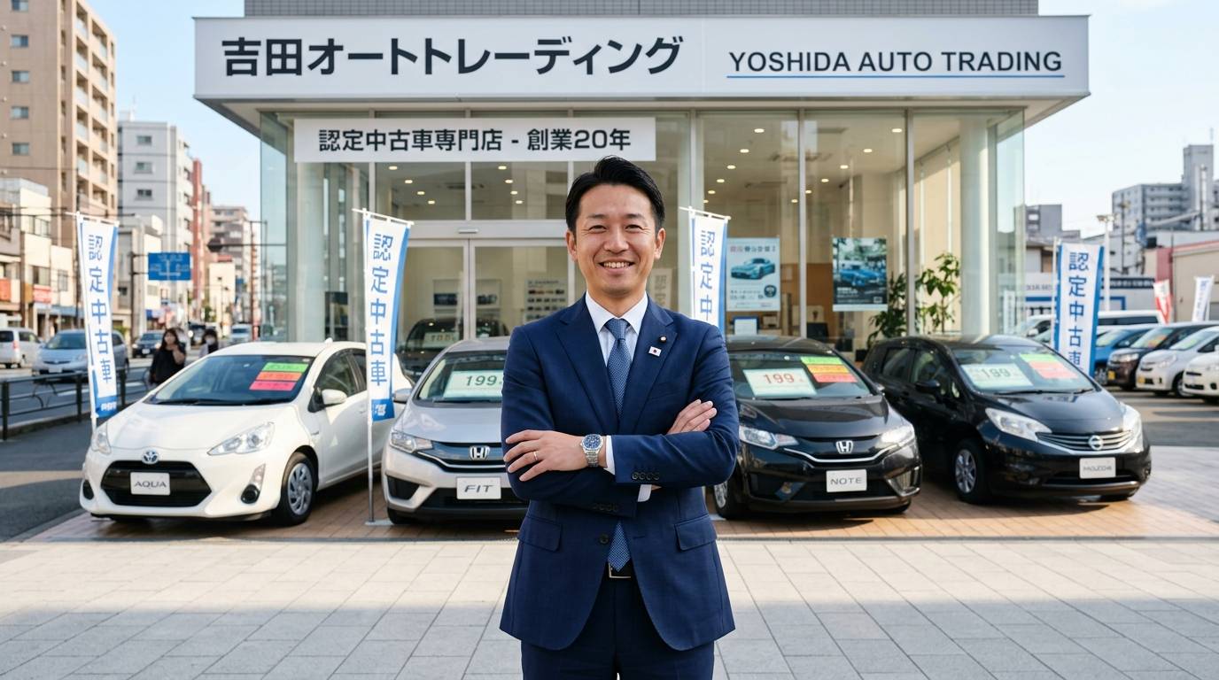 自社ローン販売で成功している中古車販売店オーナーの場面