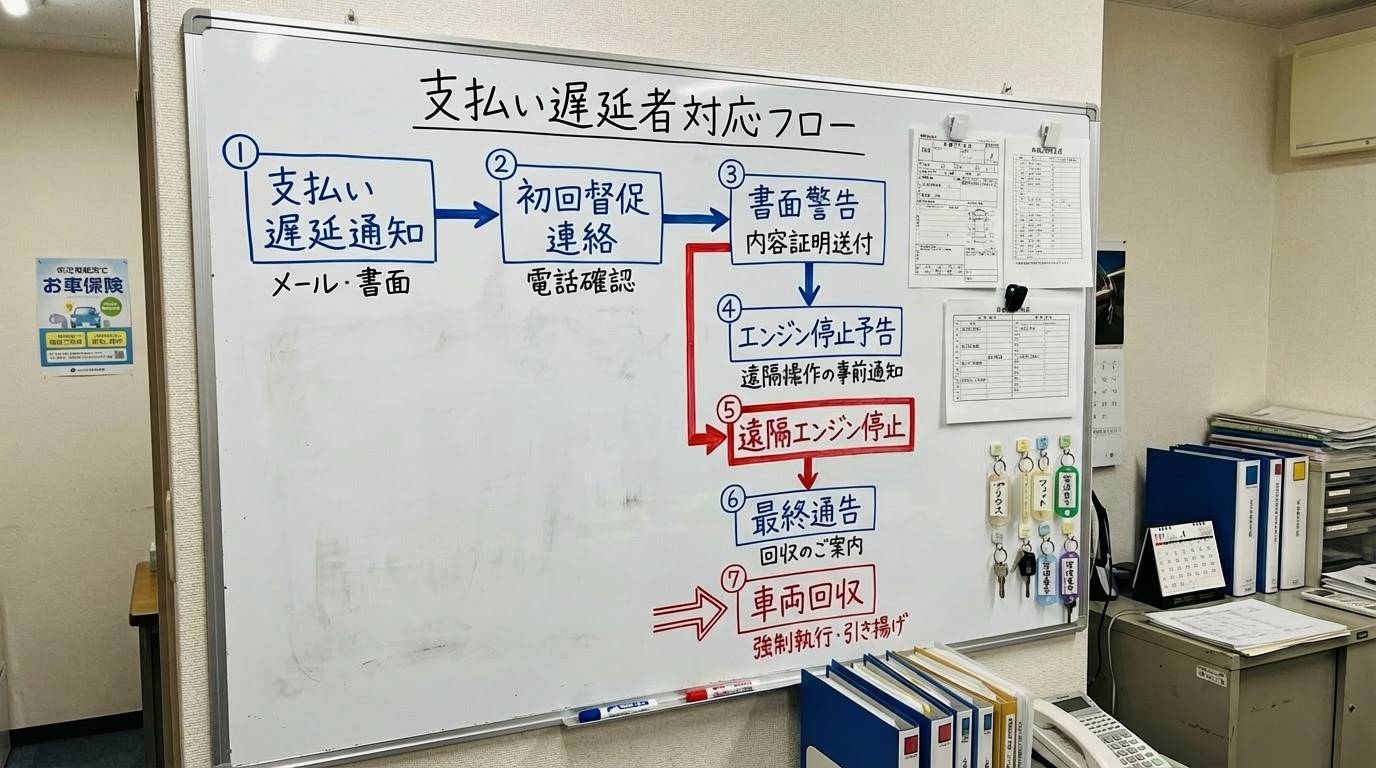 エンジン停止機能の利用条件を顧客に丁寧に説明している場面
