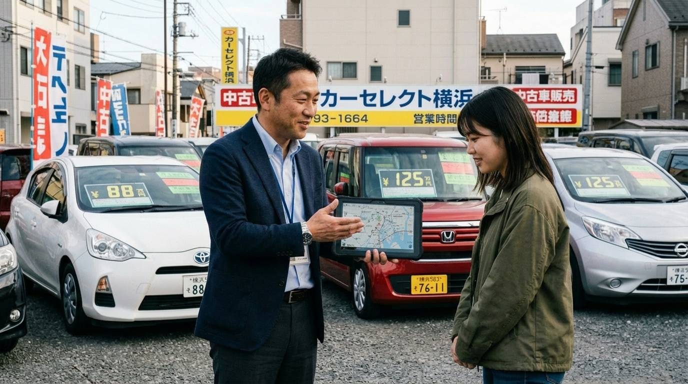 GPS管理なしで車両を回収できずに困っている自社ローン販売店の場面