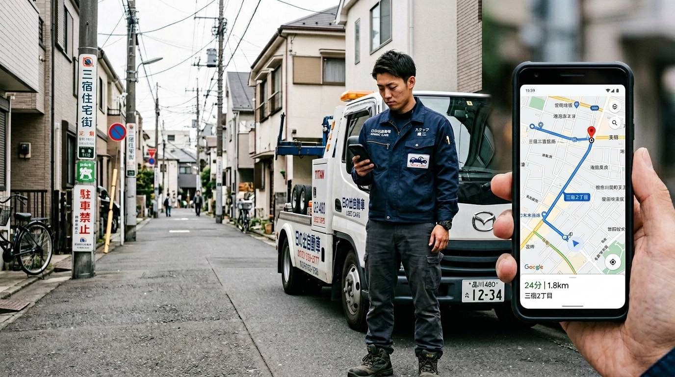 GPS管理システムからリモートでエンジン停止操作を行っている場面