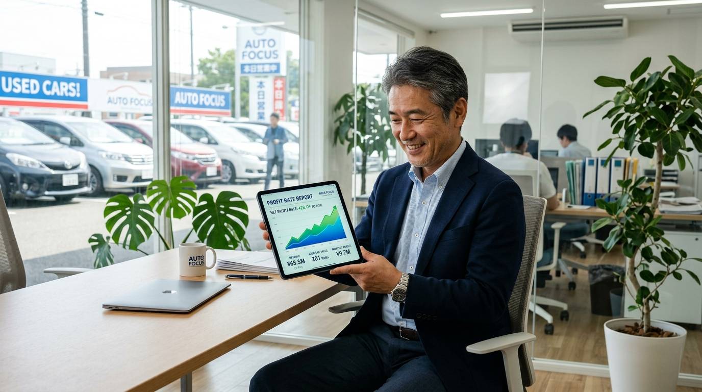 金融機関に依存せず独自の販売体制を構築している中古車販売店の場面